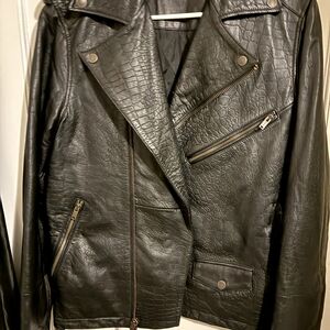 Donna Karan Croc-Embossed Black Leather Jacket